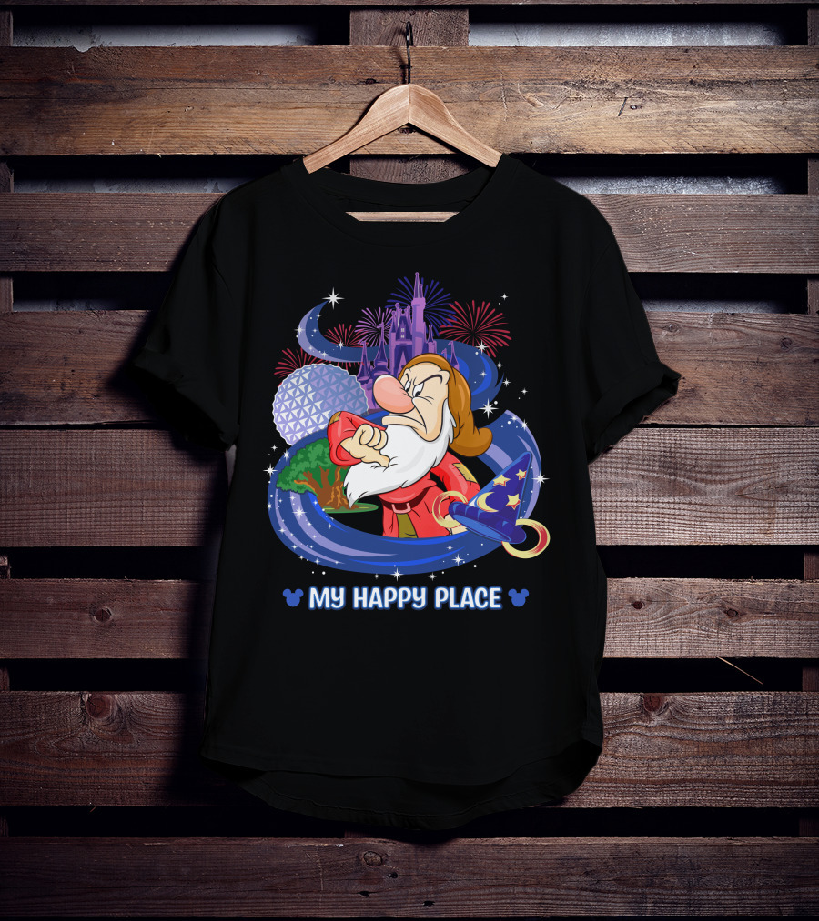 Grumpy My Happy Place Disney World Fireworks Mickey Ears T-Shirt