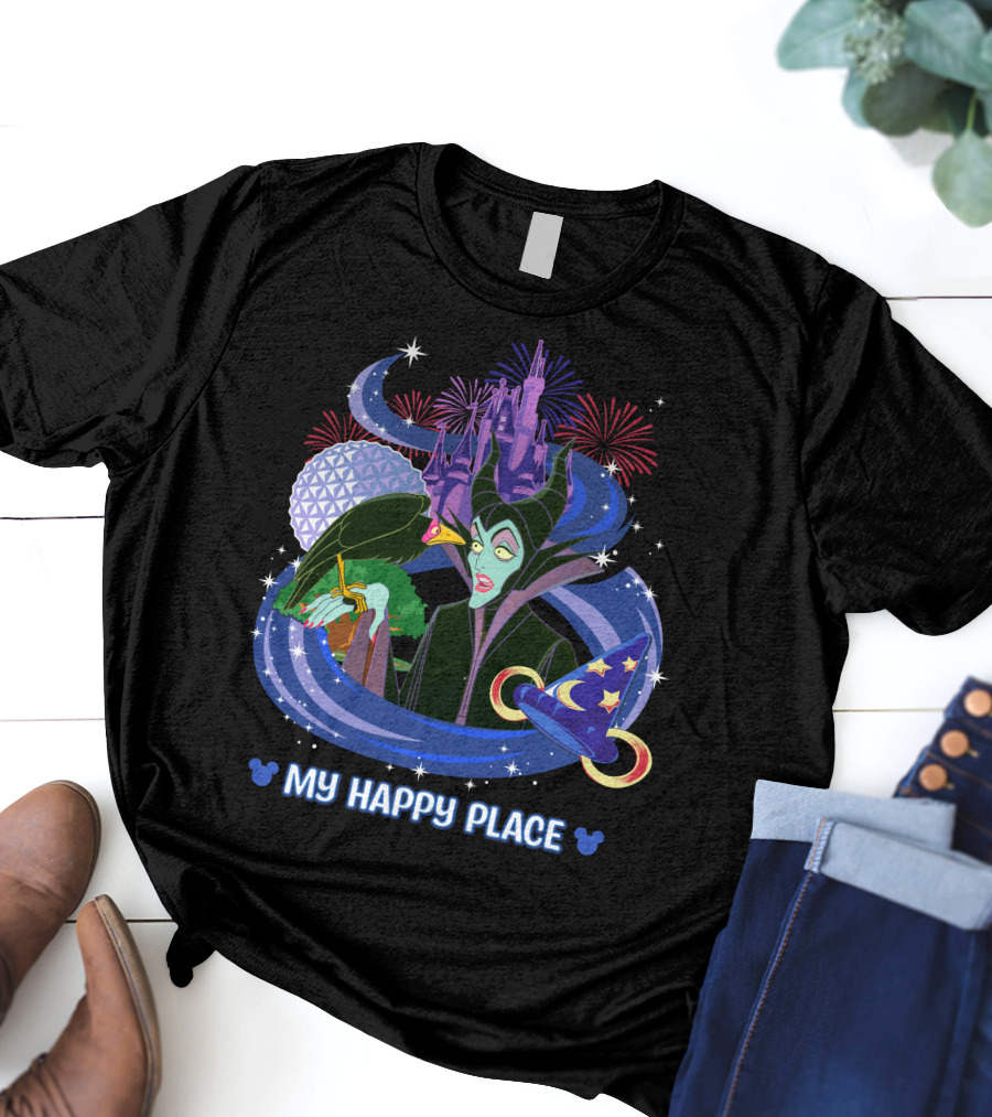 My Happy Place Maleficent Disney Castle Fireworks Magic Hat T-Shirt