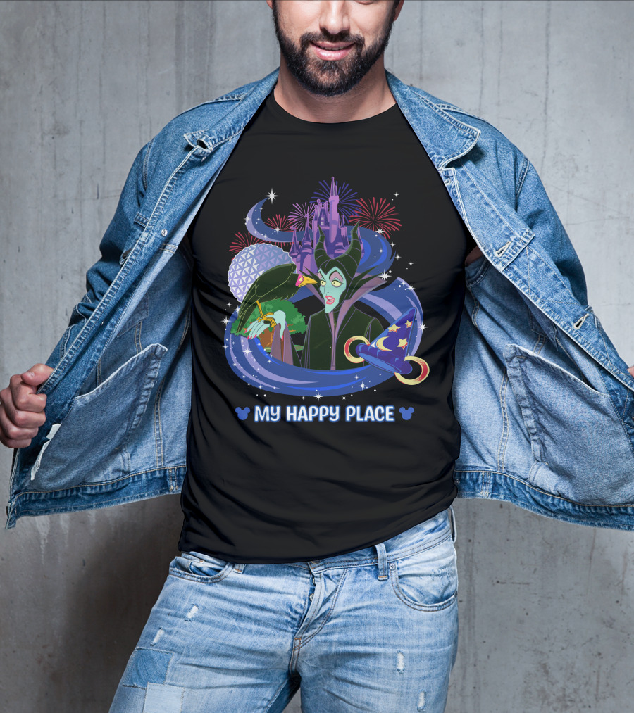 My Happy Place Maleficent Disney Castle Fireworks Magic Hat T-Shirt