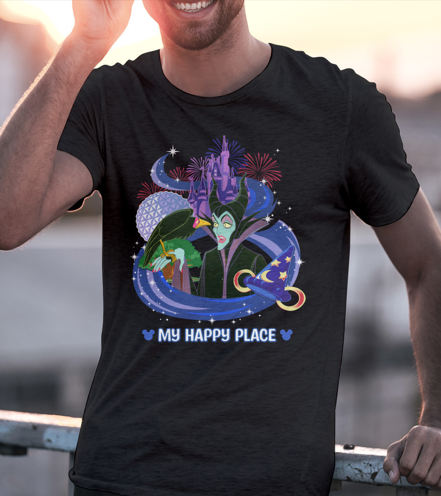My Happy Place Maleficent Disney Castle Fireworks Magic Hat T-Shirt