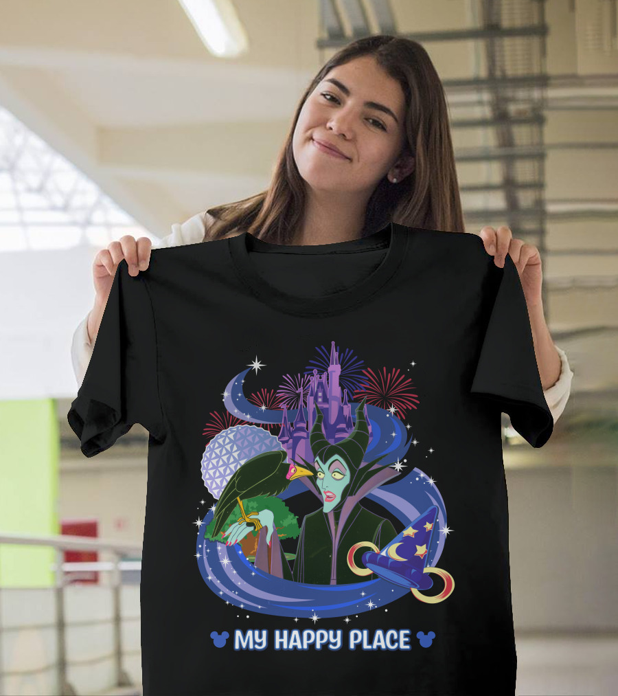 My Happy Place Maleficent Disney Castle Fireworks Magic Hat T-Shirt