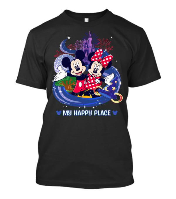 Mickey Minnie My Happy Place Disney Castle Fireworks T-Shirt