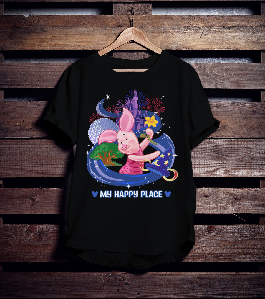 Piglet My Happy Place Disney Epcot Castle Fireworks T-Shirt