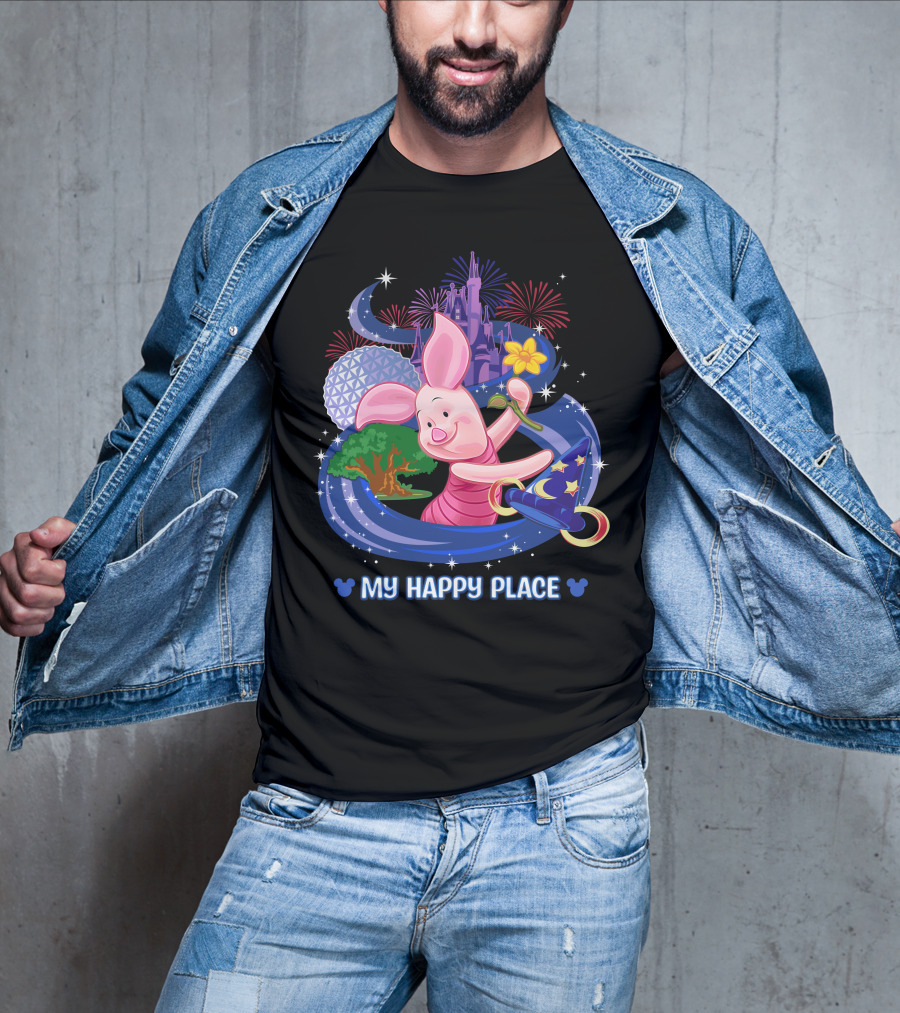 Piglet My Happy Place Disney Epcot Castle Fireworks T-Shirt