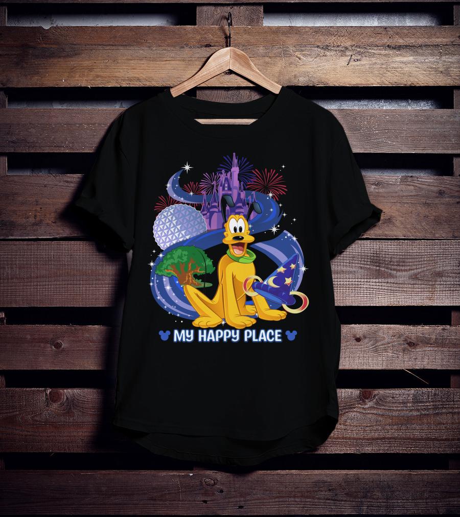 My Happy Place Pluto Disneyland Castle Fireworks Magic Hat T-Shirt