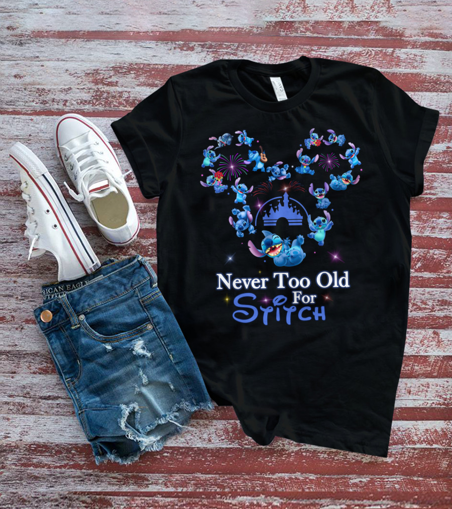 Never Too Old For Stitch Fireworks Castle Disney T-Shirt
