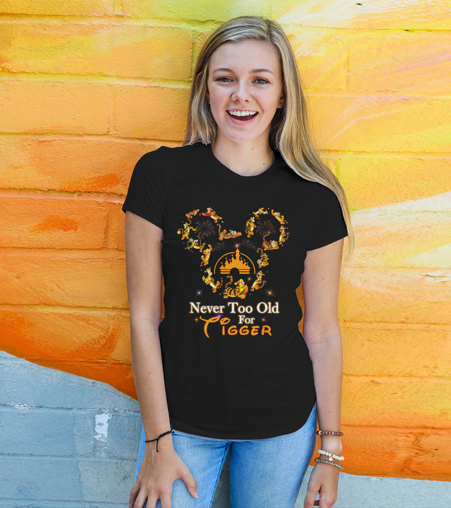 Never Too Old For Tigger Disney Fireworks Castle Mickey Head T-Shirt