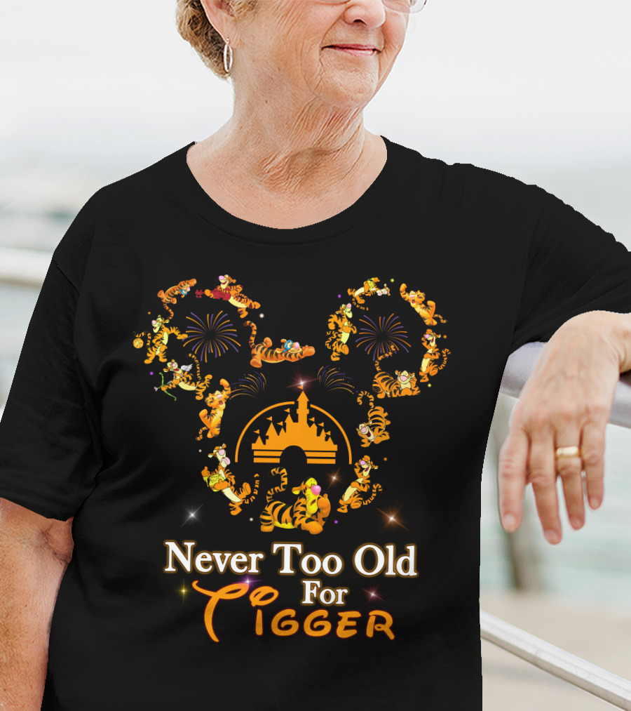 Never Too Old For Tigger Disney Fireworks Castle Mickey Head T-Shirt