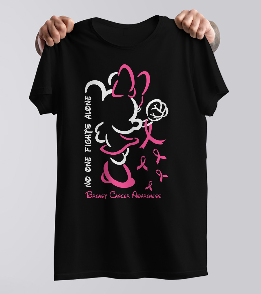 No One Fights Alone Minnie Breast Cancer Awareness T-Shirt