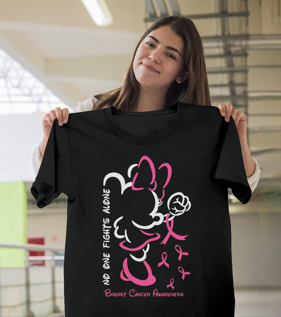 No One Fights Alone Minnie Breast Cancer Awareness T-Shirt