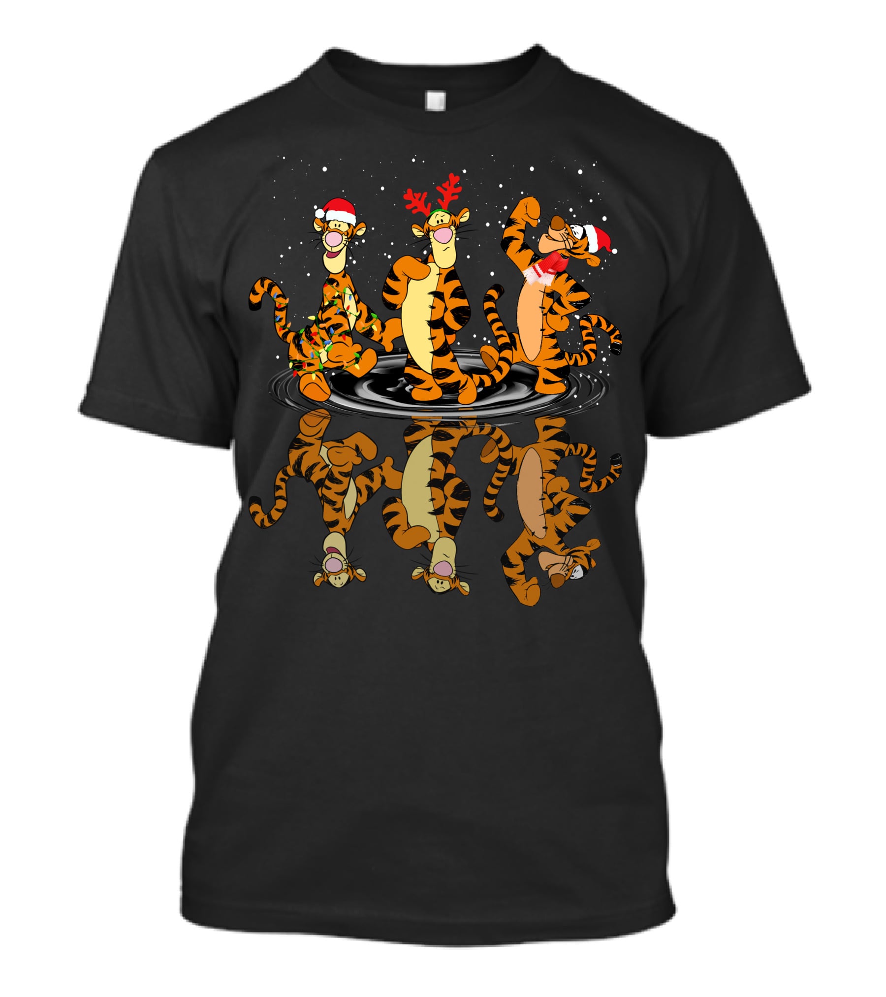 Tigger Santa And Reindeer Christmas Reflections T-Shirt