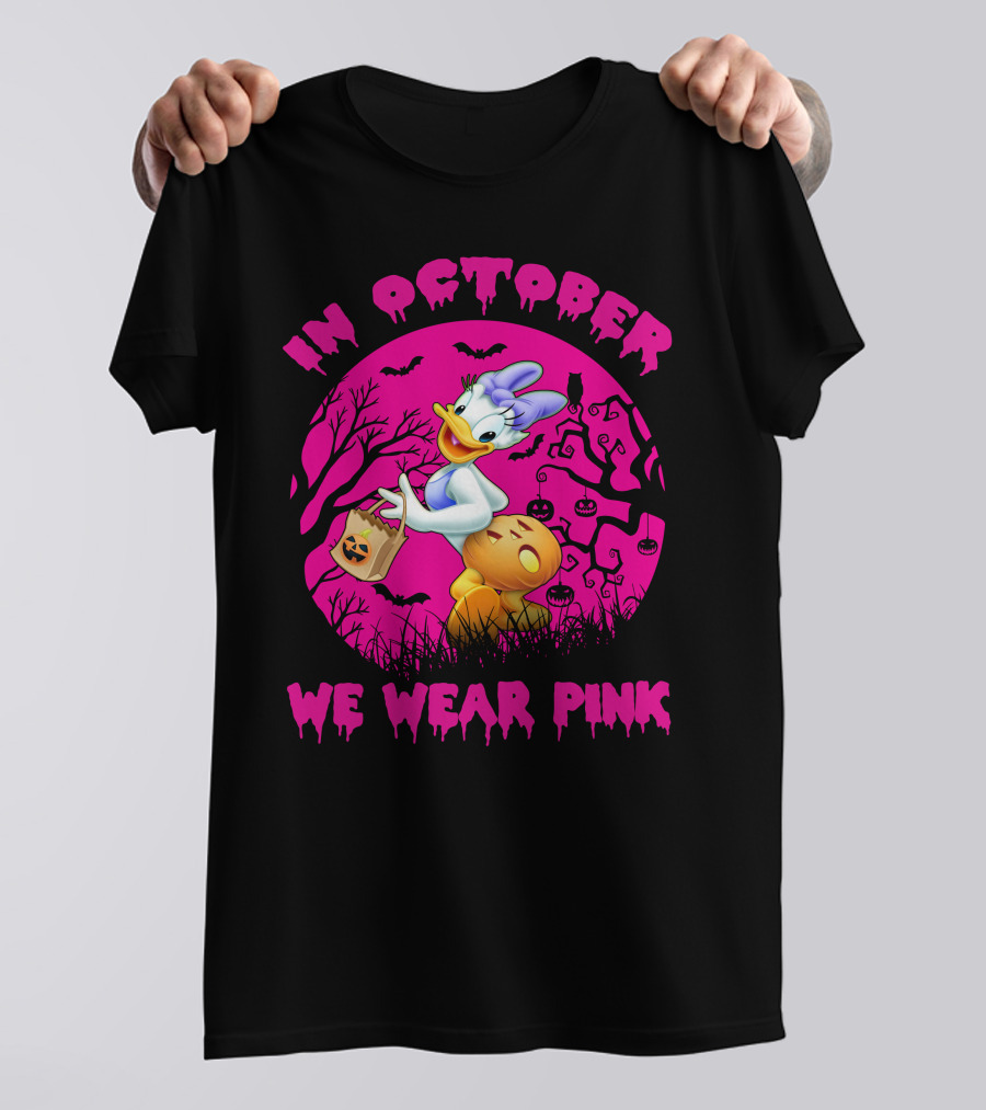 In October We Wear Pink Daisy Duck Halloween Theme T-Shirt