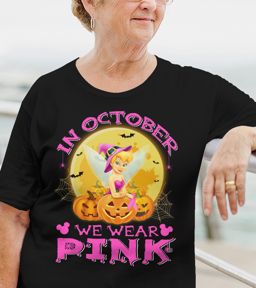 Tinker Bell In October We Wear Pink Halloween Pumpkins T-Shirt
