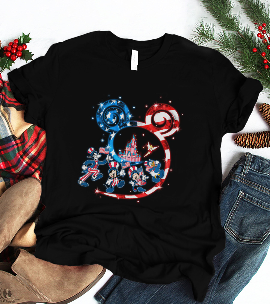 Mickey Mouse Patriotic Bling Donald Duck Goofy 4Th Of July Celebration T-Shirt