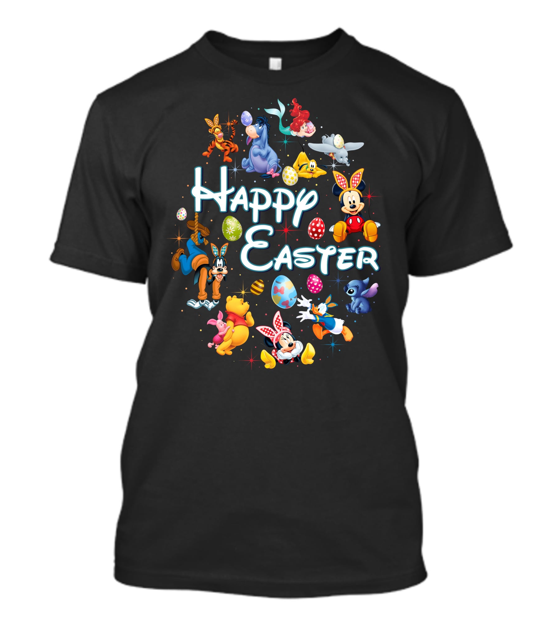 Happy Easter Disney Mickey Minnie Winnie Stitch Goofy Eeyore Ariel Dumbo Tigger T-Shirt