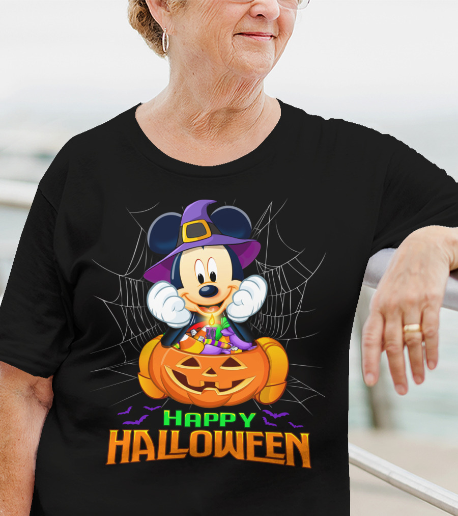 Happy Halloween Mickey Pumpkin And Spider Web T-Shirt