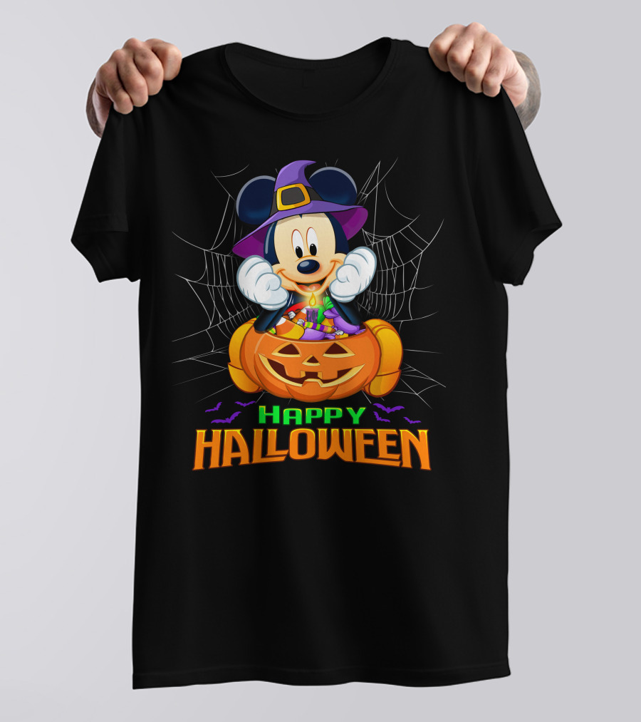 Happy Halloween Mickey Pumpkin And Spider Web T-Shirt