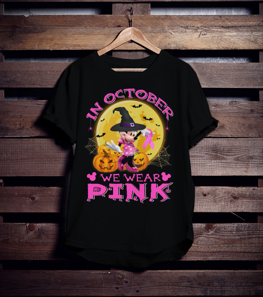 In October We Wear Pink Minnie Halloween Breast Cancer Awareness T-Shirt