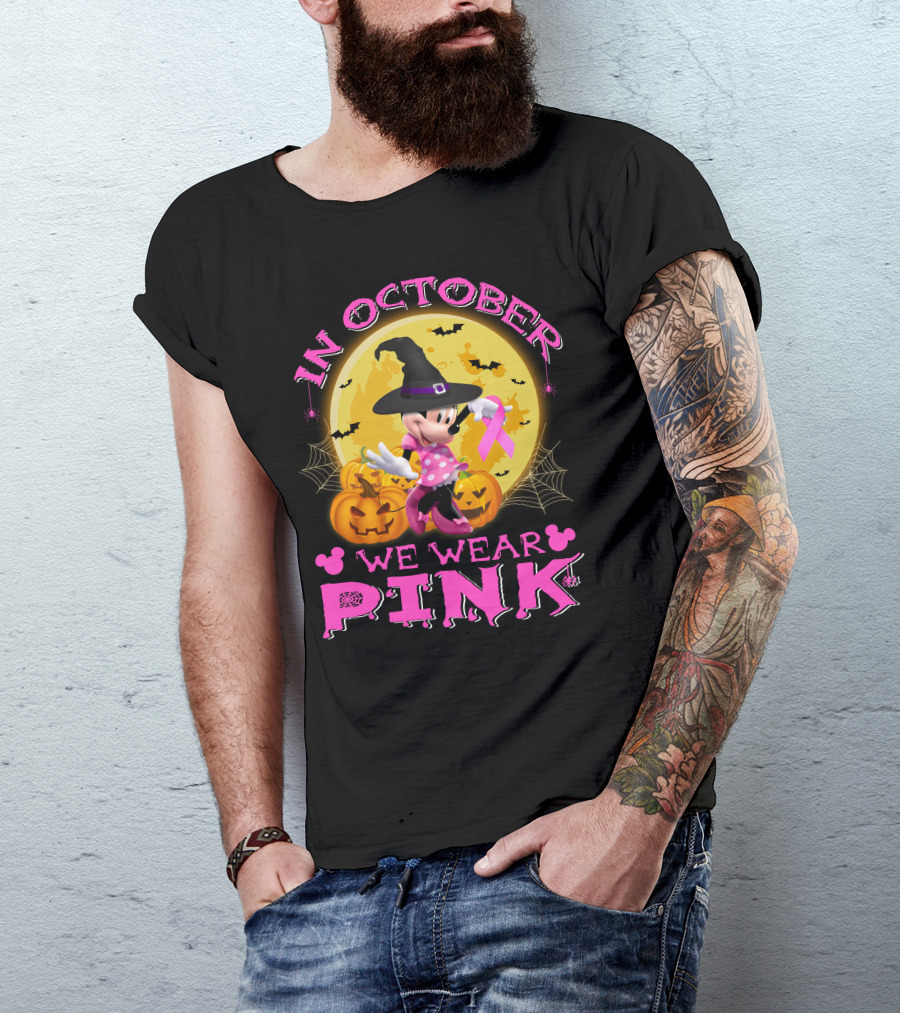In October We Wear Pink Minnie Halloween Breast Cancer Awareness T-Shirt