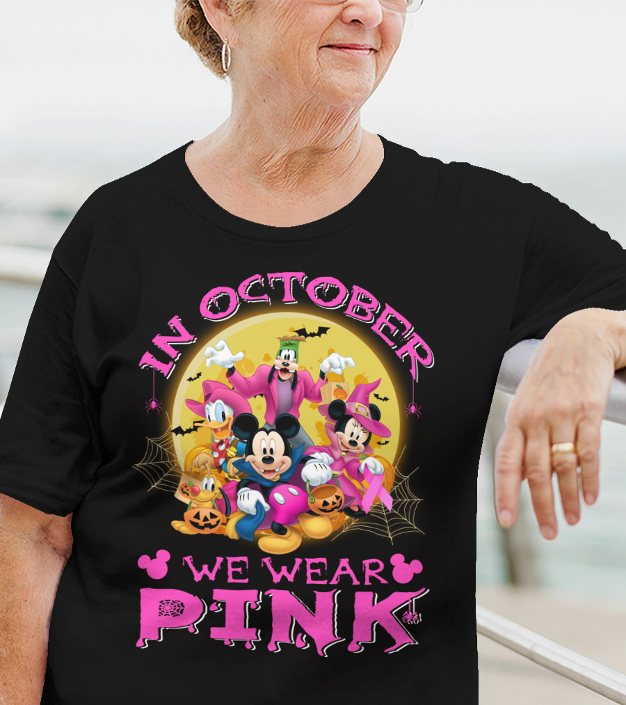 In October We Wear Pink Disney Halloween Characters T-Shirt