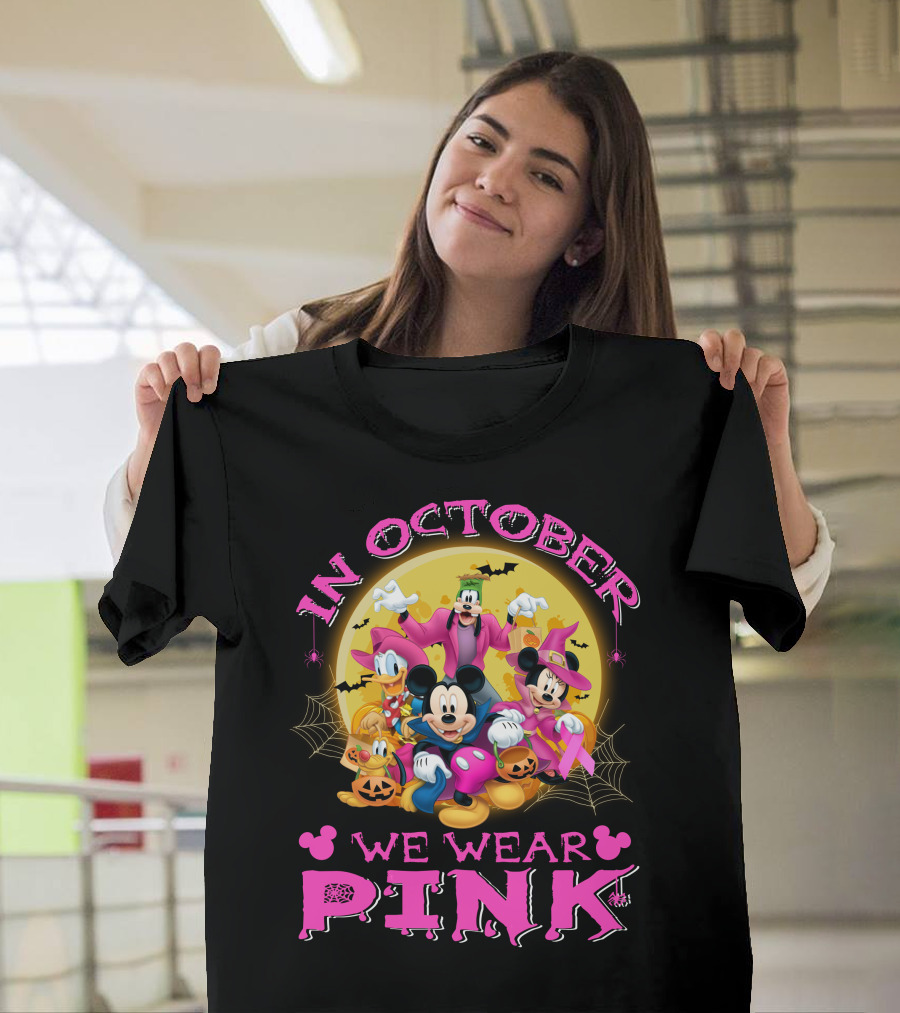 In October We Wear Pink Disney Halloween Characters T-Shirt