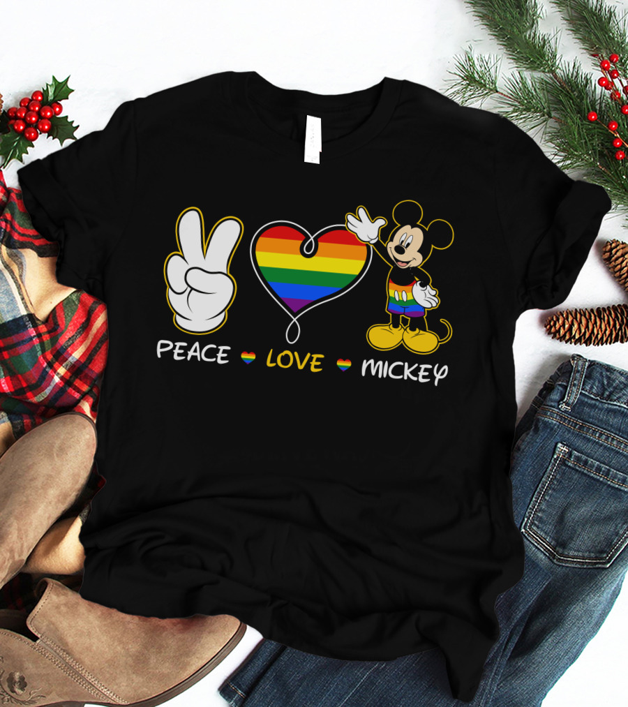 PEACE LOVE MICKEY Rainbow Pride T-Shirt