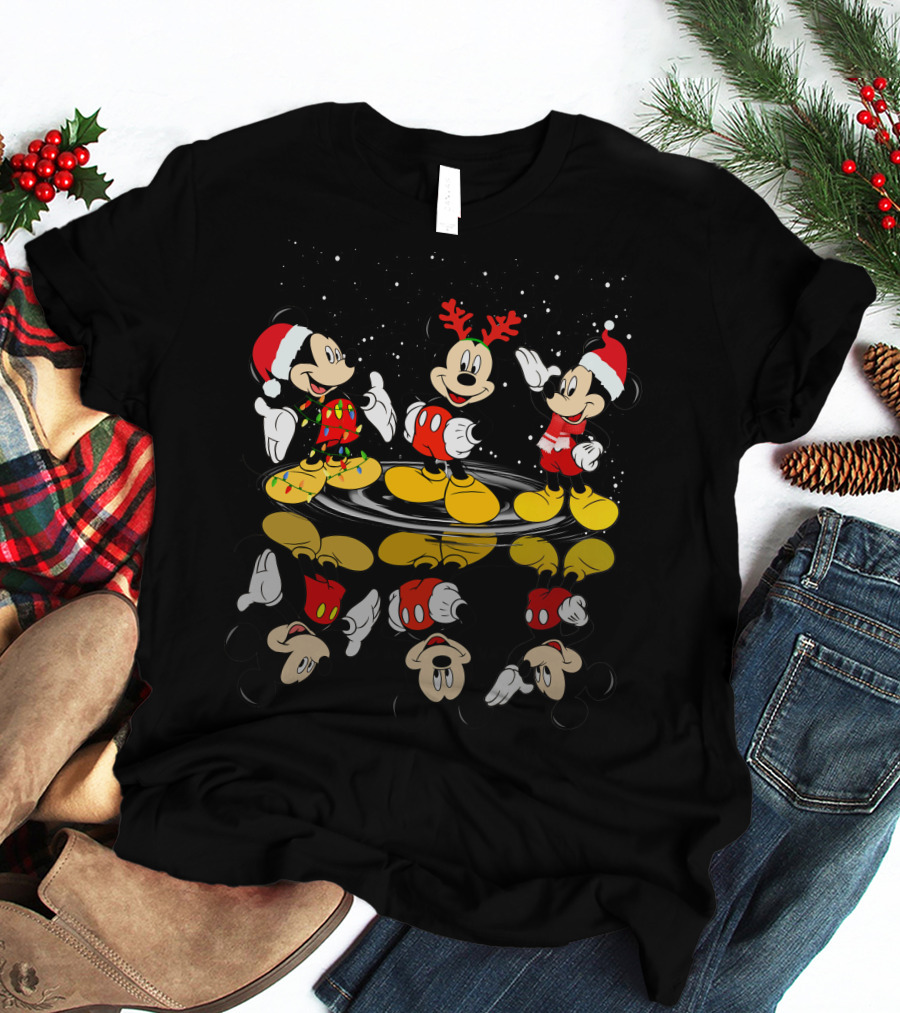 Mickey Mouse Christmas Santa Outfit Reflections T-Shirt