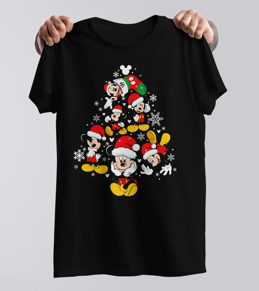Mickey Mouse Christmas Santa Hat Snowflakes T-Shirt