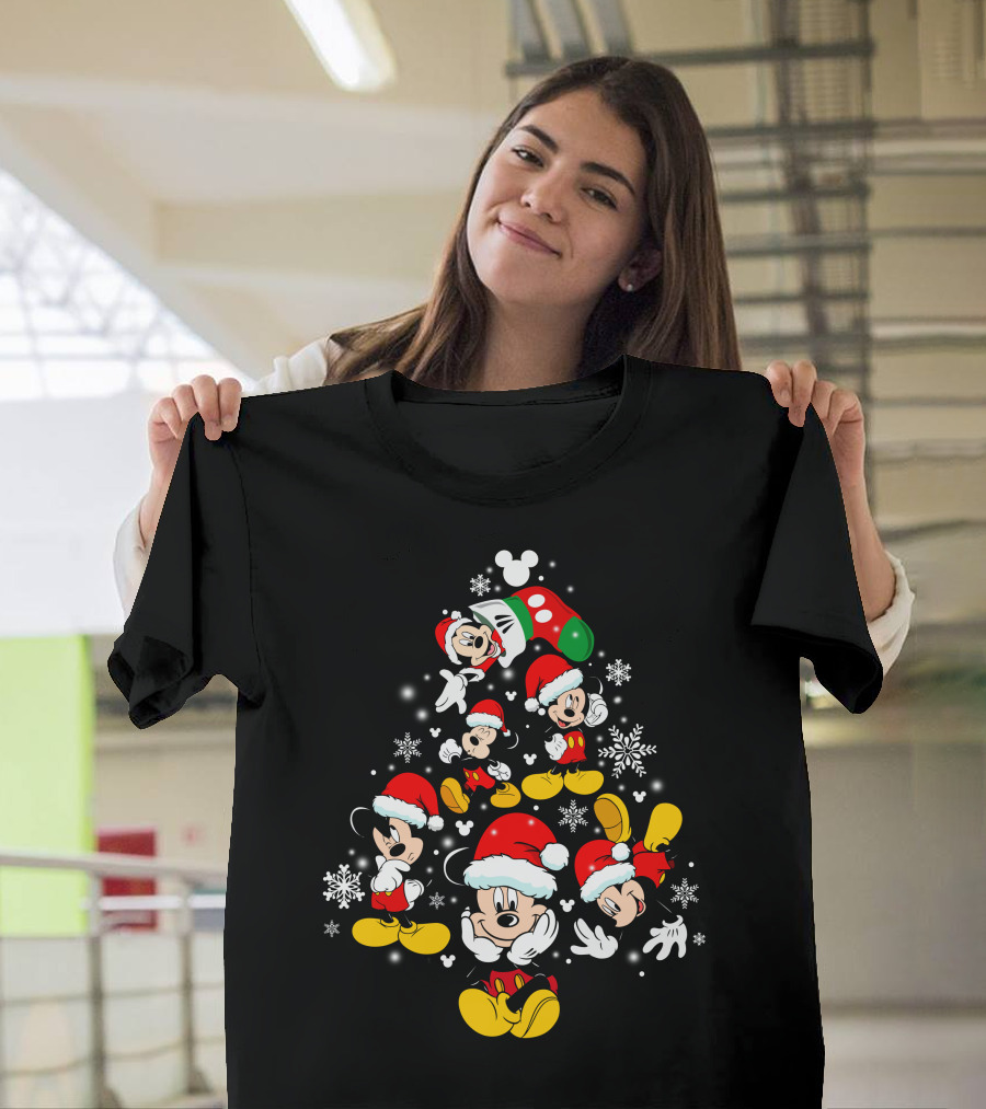 Mickey Mouse Christmas Santa Hat Snowflakes T-Shirt