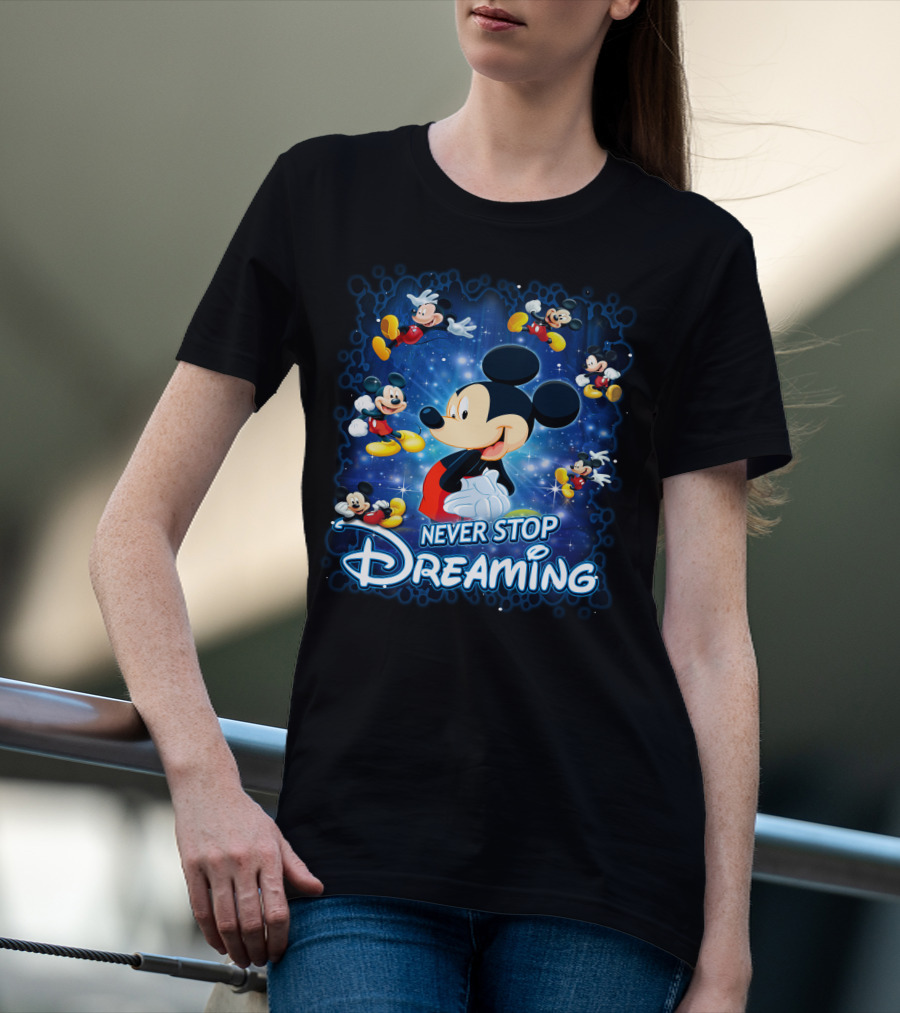 Never Stop Dreaming Mickey Mouse Disney Blue Stars T-Shirt