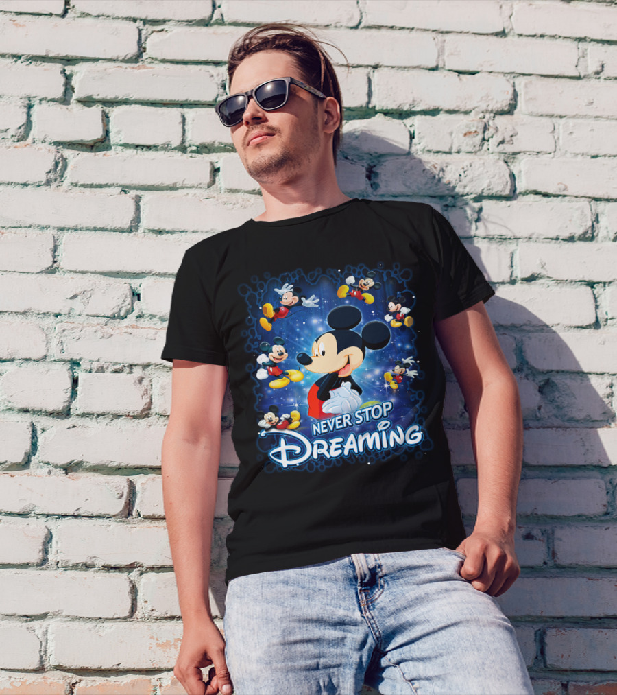 Never Stop Dreaming Mickey Mouse Disney Blue Stars T-Shirt