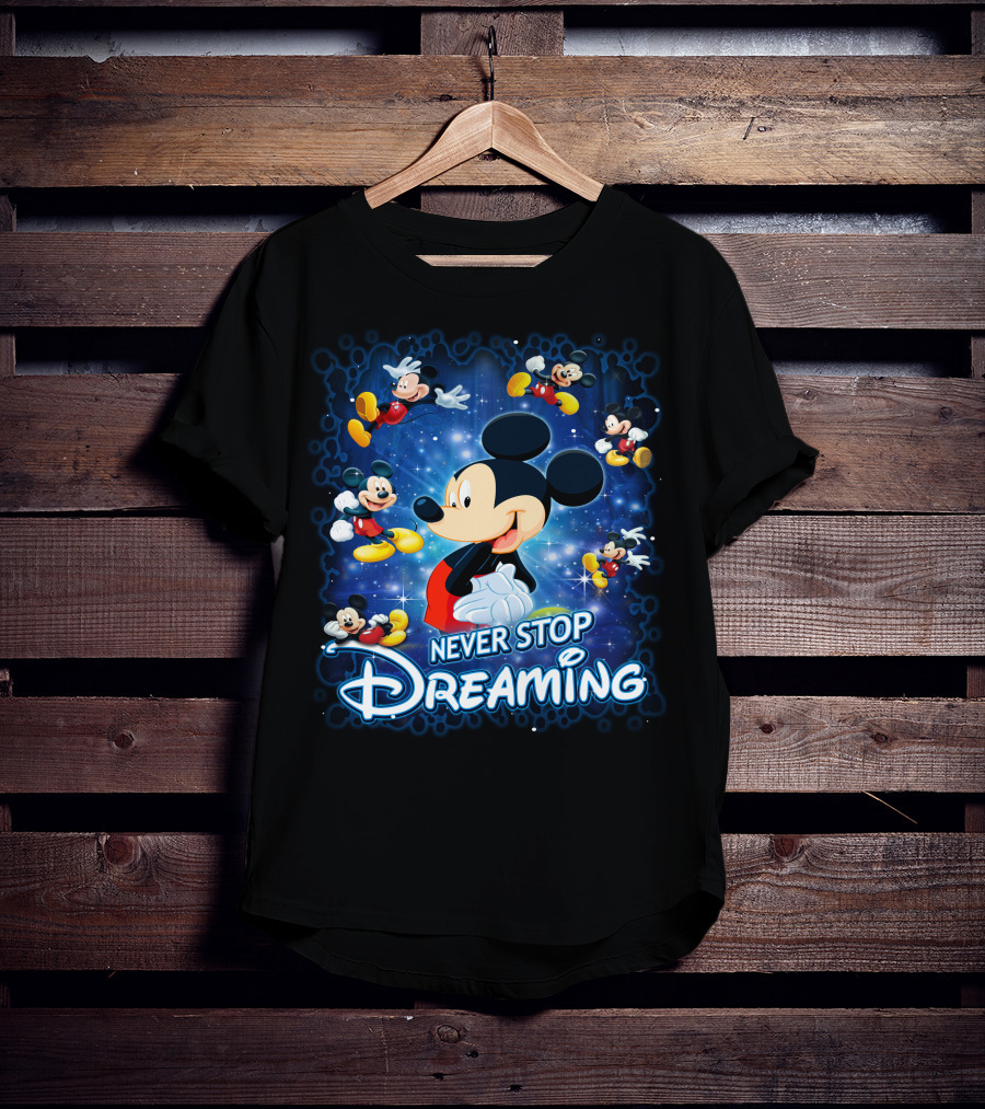 Never Stop Dreaming Mickey Mouse Disney Blue Stars T-Shirt