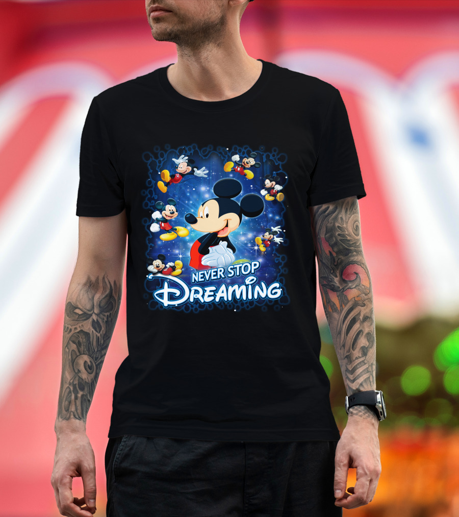 Never Stop Dreaming Mickey Mouse Disney Blue Stars T-Shirt