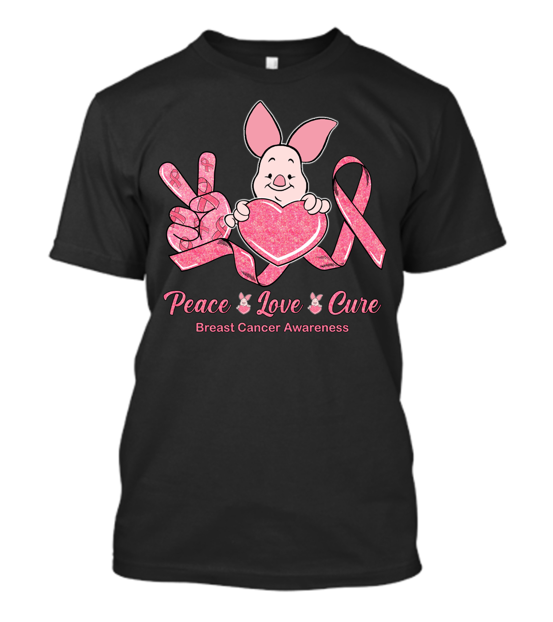 Peace Love Cure Piglet Breast Cancer Awareness T-Shirt