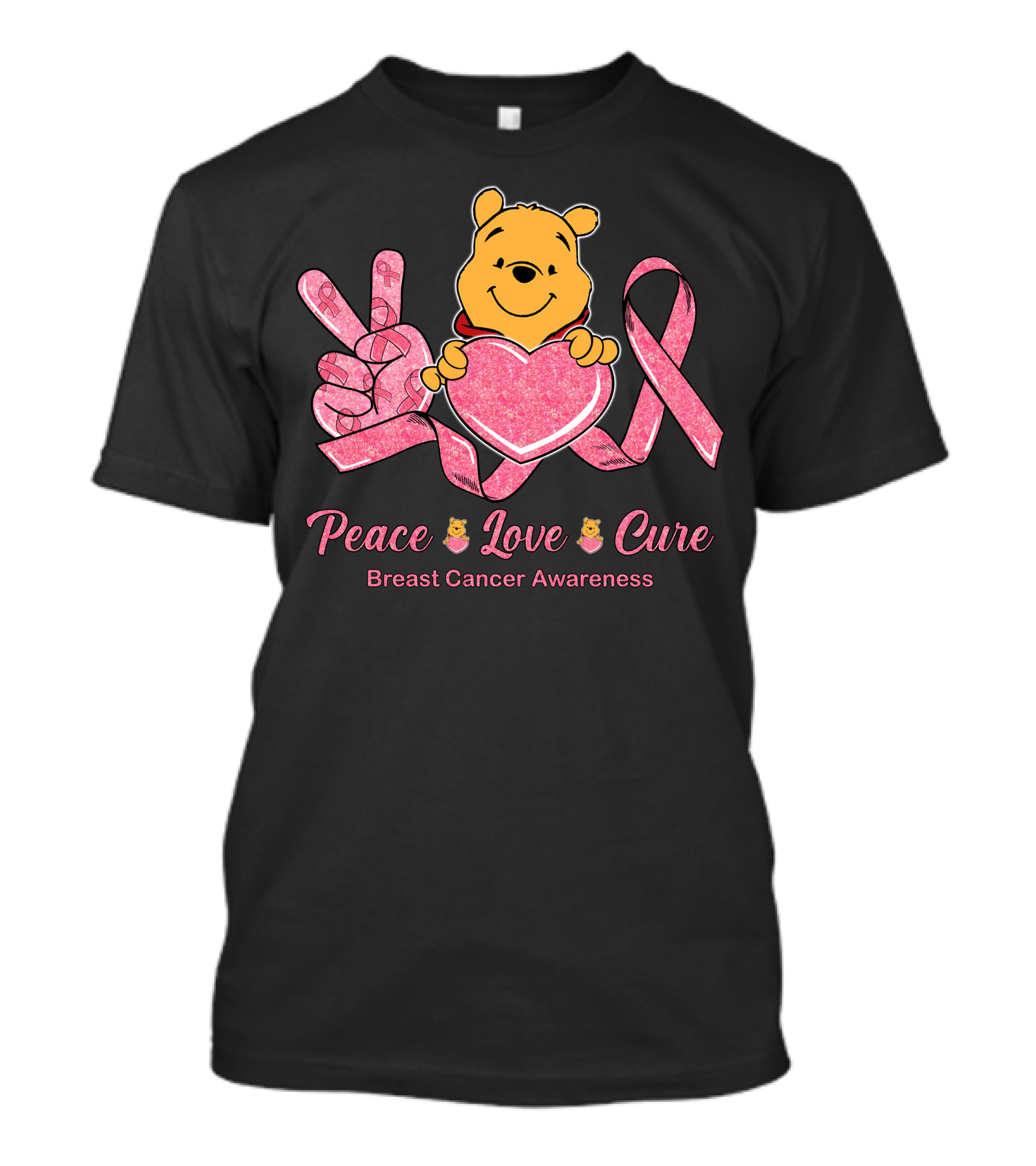 Peace Love Cure Breast Cancer Awareness Pooh T-Shirt