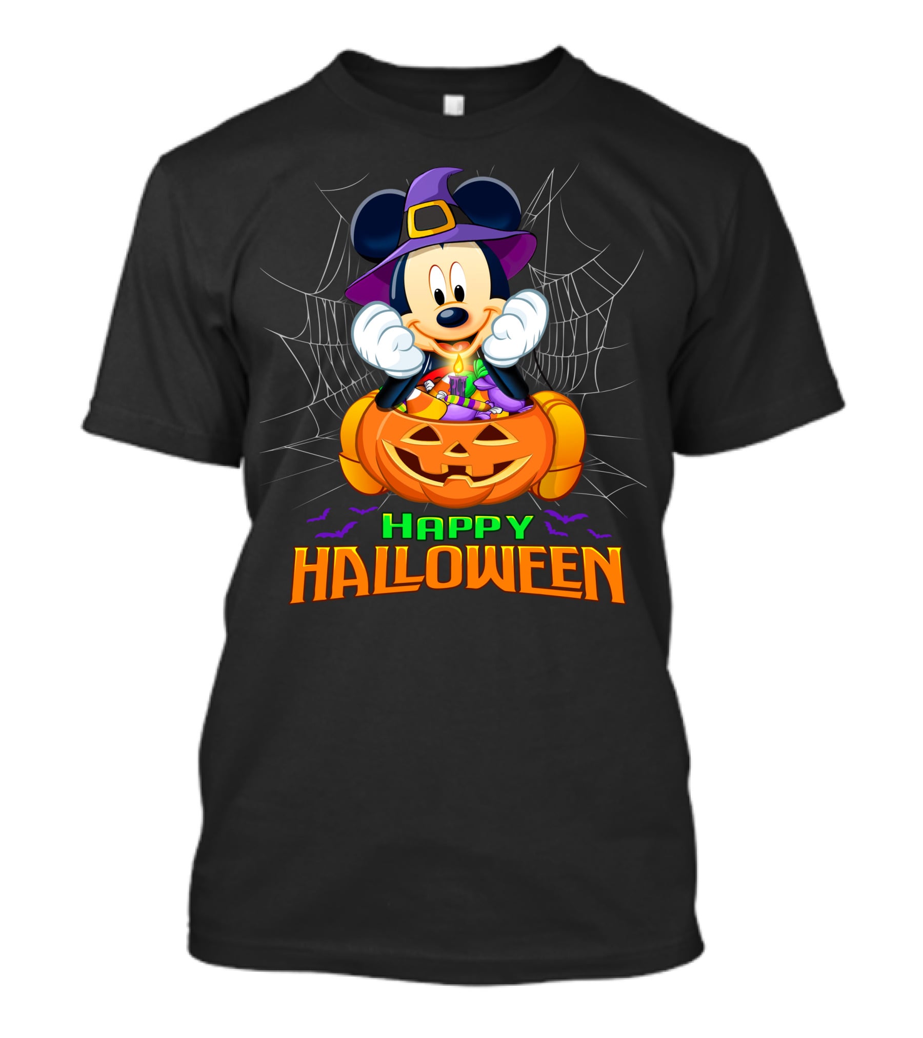 Mickey Happy Halloween Witch Hat Pumpkin Bat Spiderweb T-Shirt