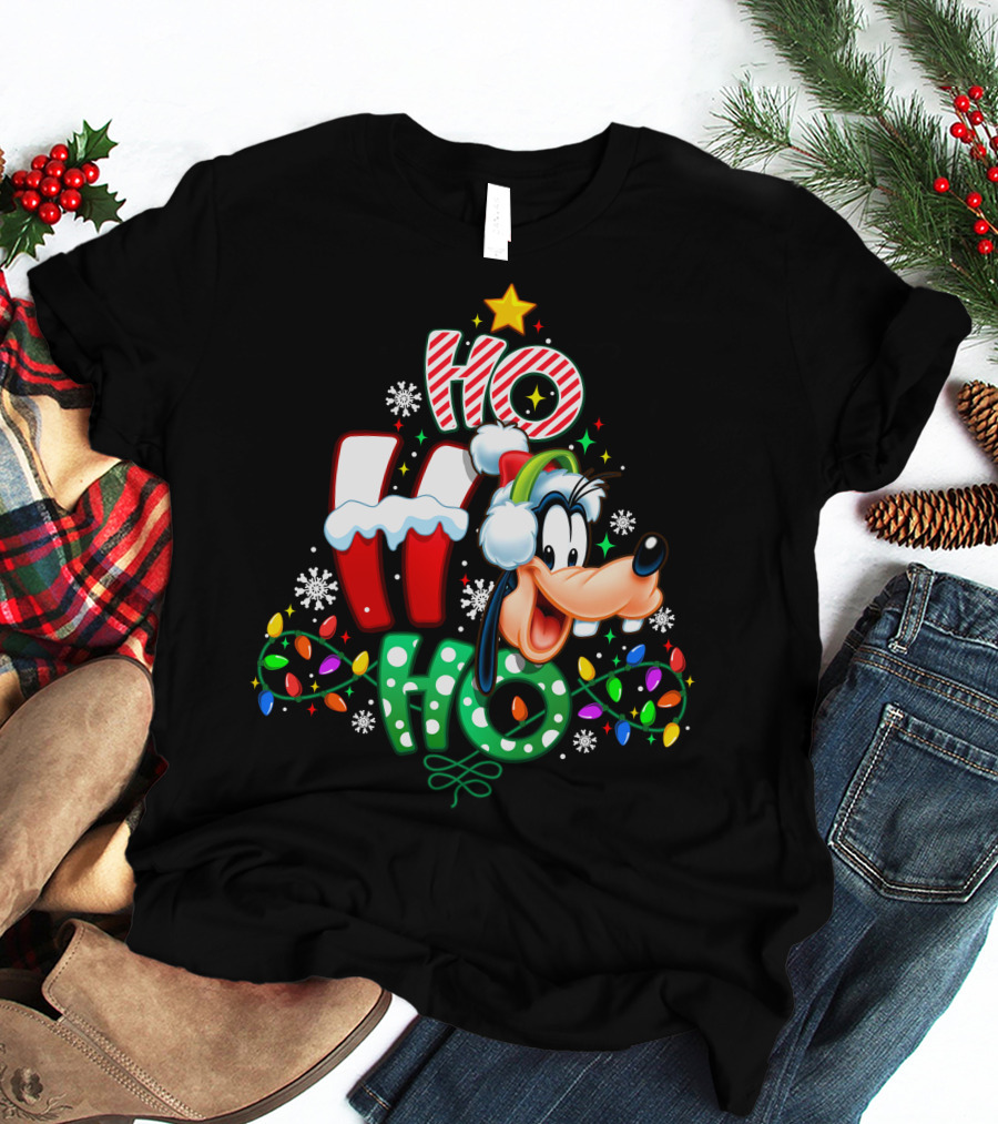 Goofy Ho Ho Ho Christmas Lights Holiday T-Shirt