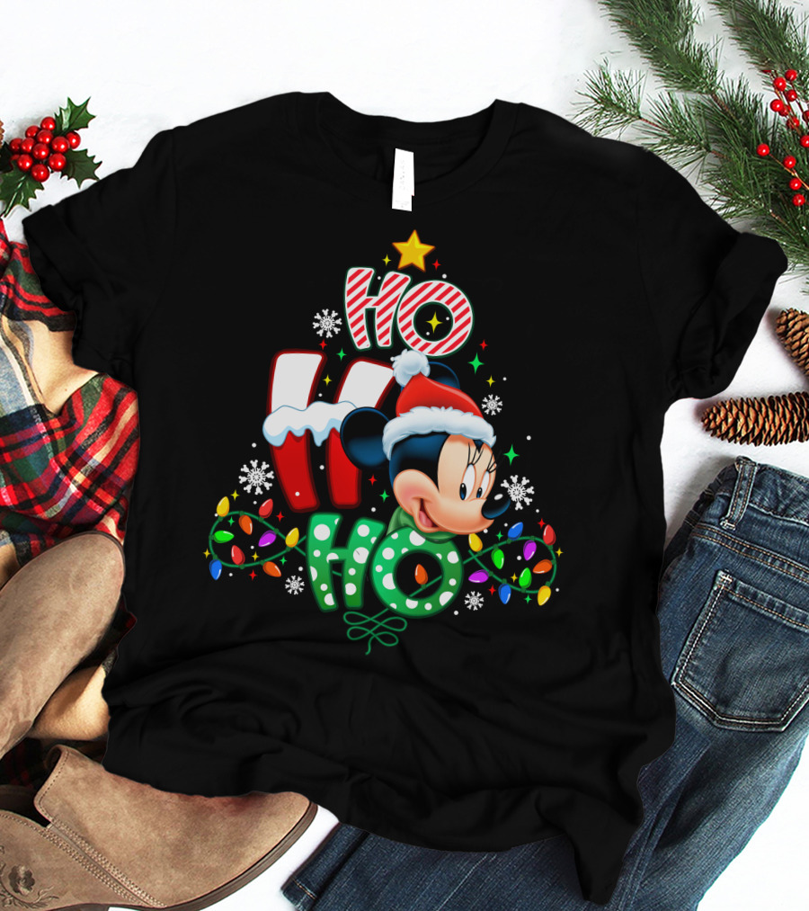 Minnie Mouse Christmas Ho Ho Ho Festive Holiday Lights T-Shirt