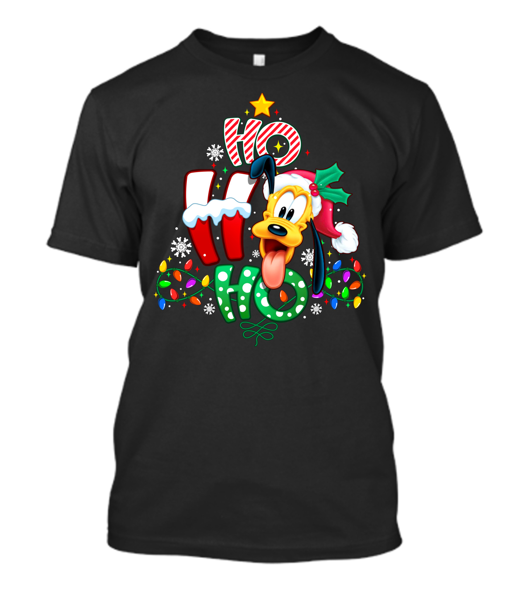 Ho Ho Ho Christmas Pluto Dog Lights Santa Hat T-Shirt