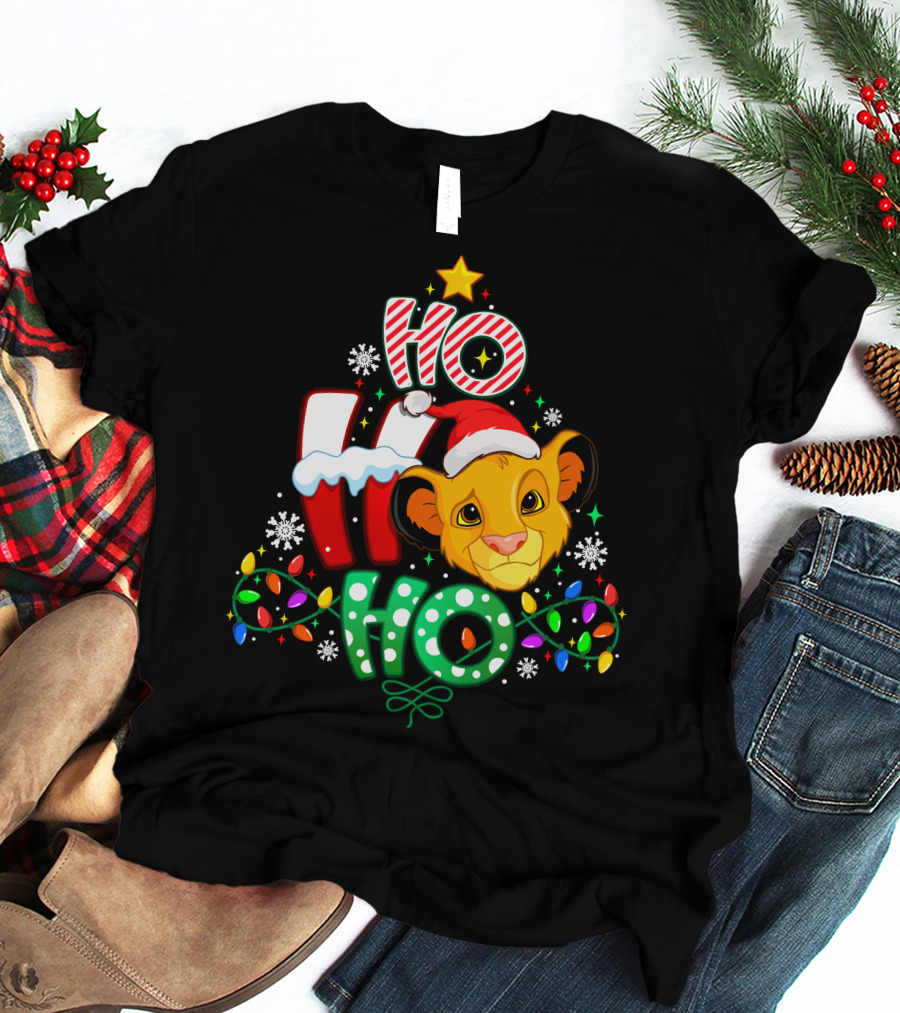 Ho Ho Ho Simba Christmas Lights Santa Hat T-Shirt