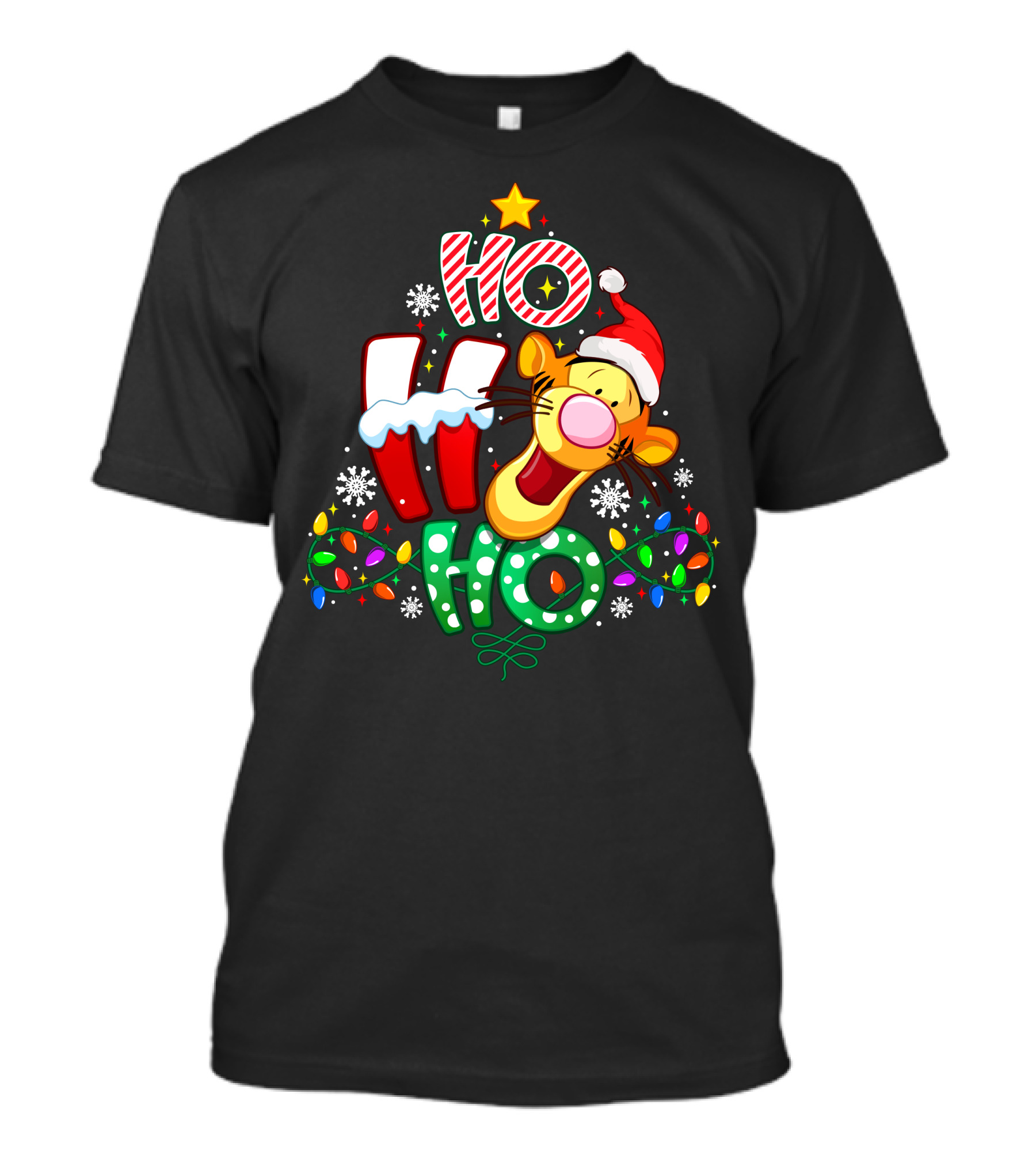 Tigger Christmas Ho Ho Ho Santa Hat Lights Snowflakes T-Shirt
