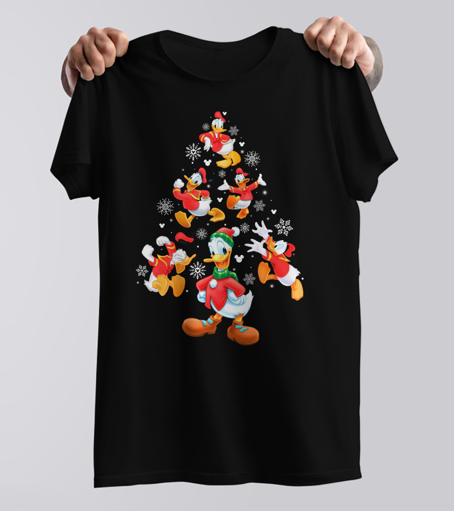 Donald Duck Christmas Tree Snowflakes Santa Hat T-Shirt