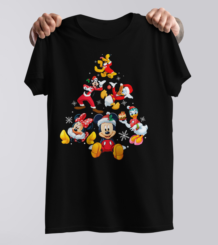 Mickey Minnie Donald Goofy Pluto Daisy Christmas Tree Noel T-Shirt