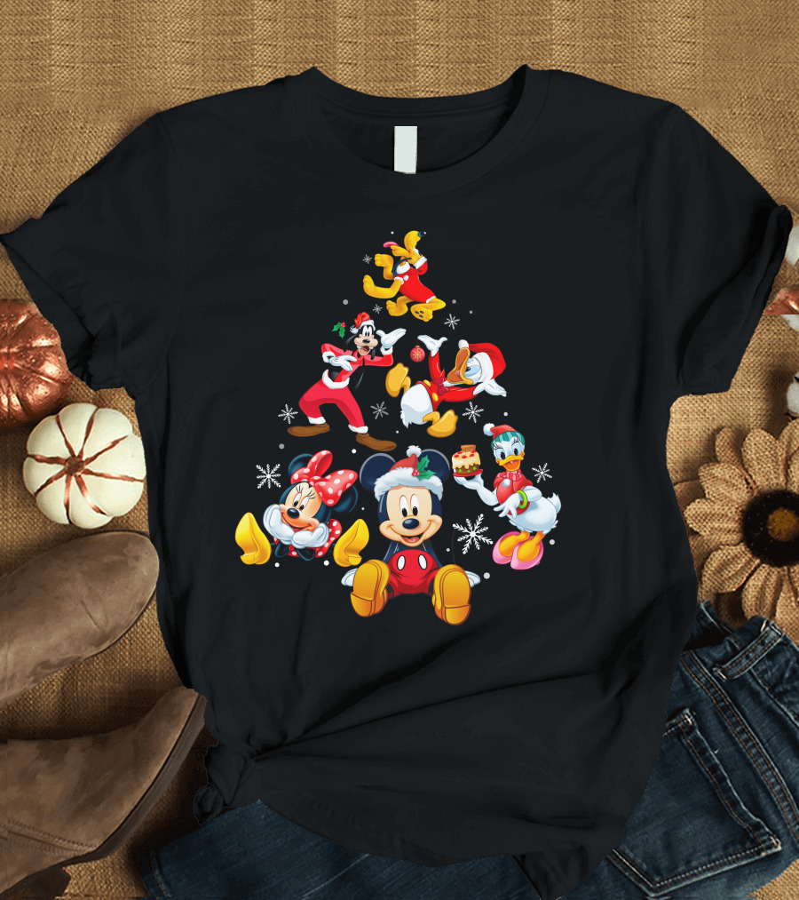 Mickey Minnie Donald Goofy Pluto Daisy Christmas Tree Noel T-Shirt