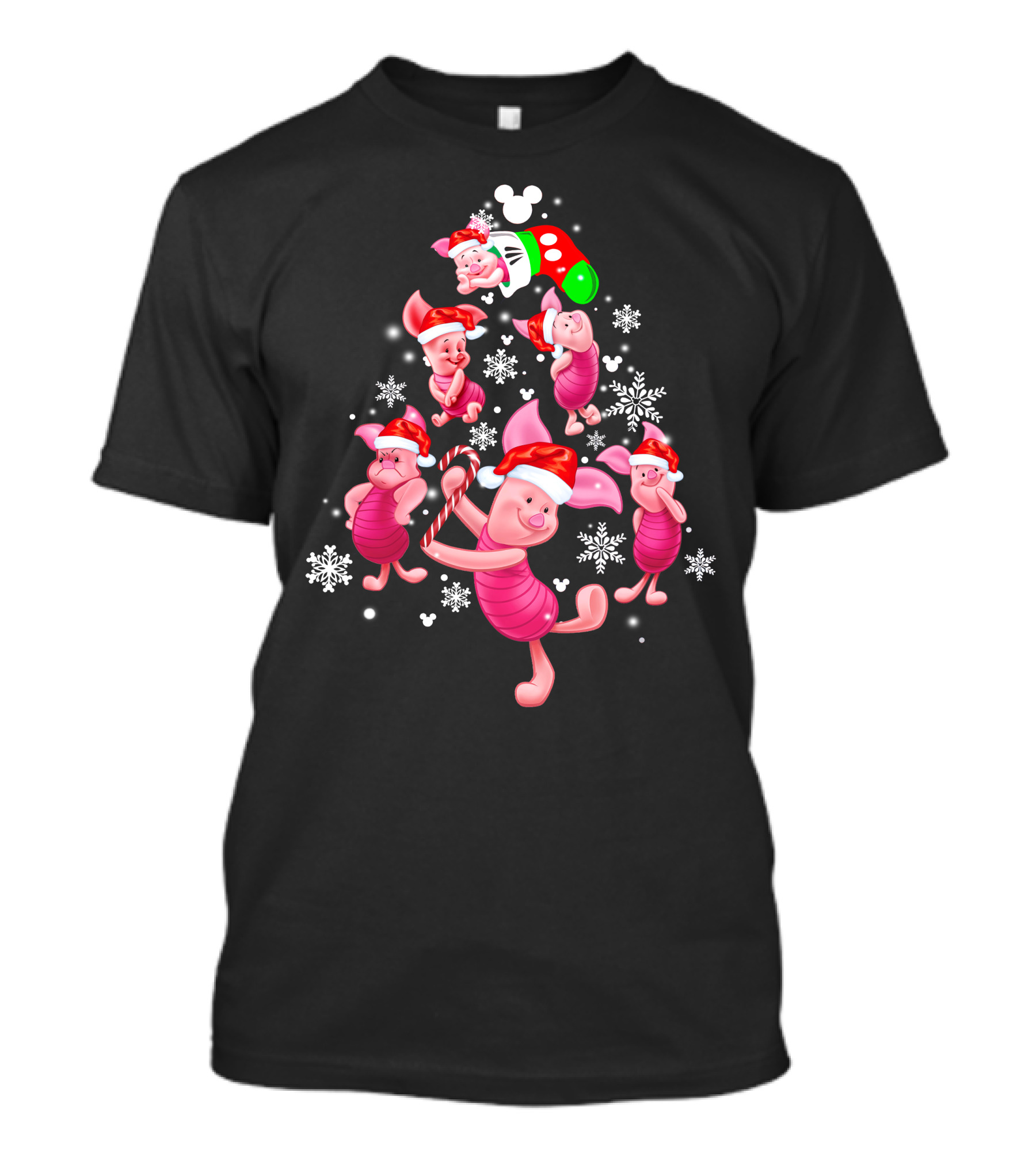 Piglet Christmas Santa Hat Candy Cane Snowflakes Disney Icons T-Shirt