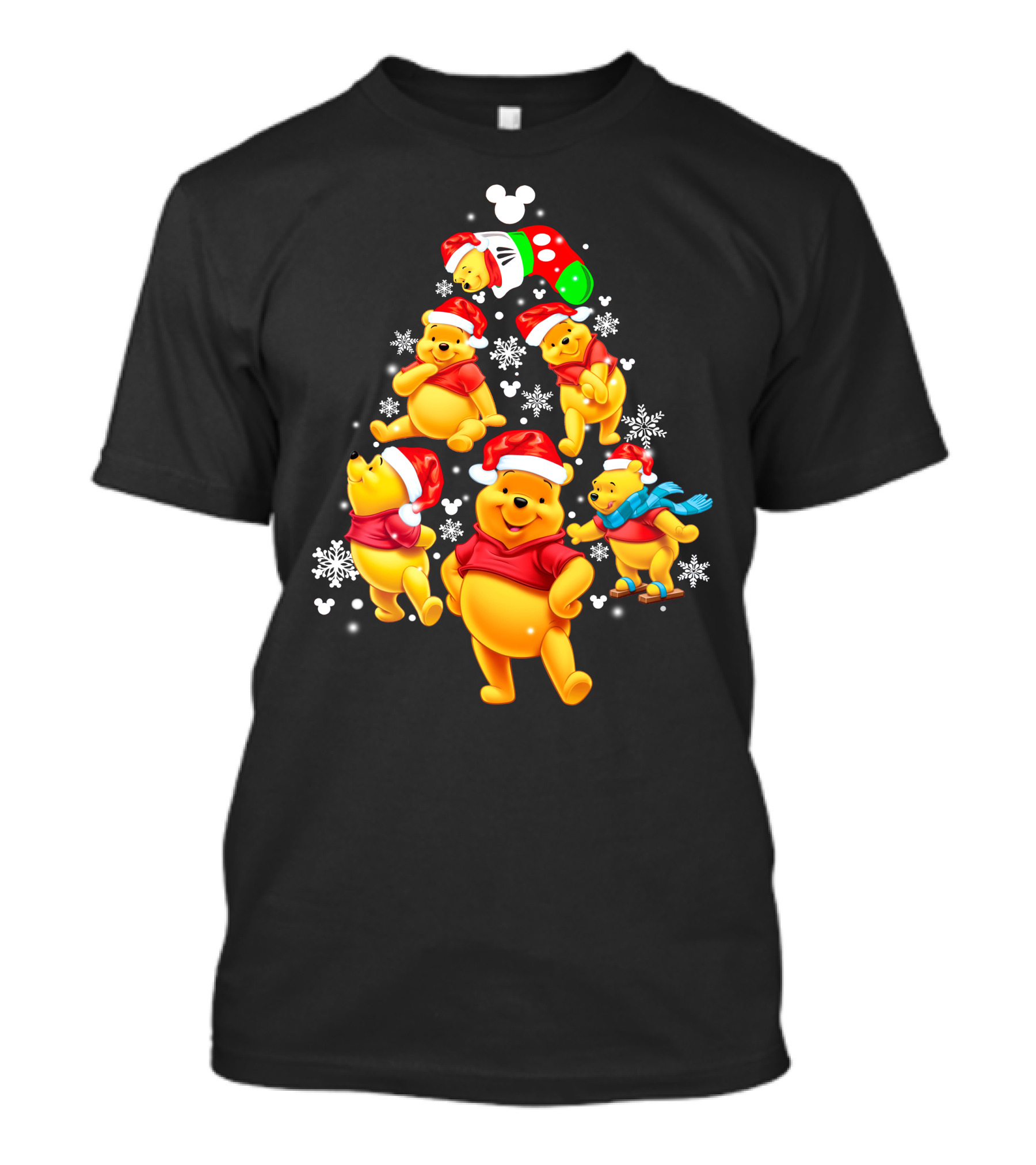 Disney Winnie The Pooh Christmas Santa Hat Festive Holiday Snowflakes T-Shirt