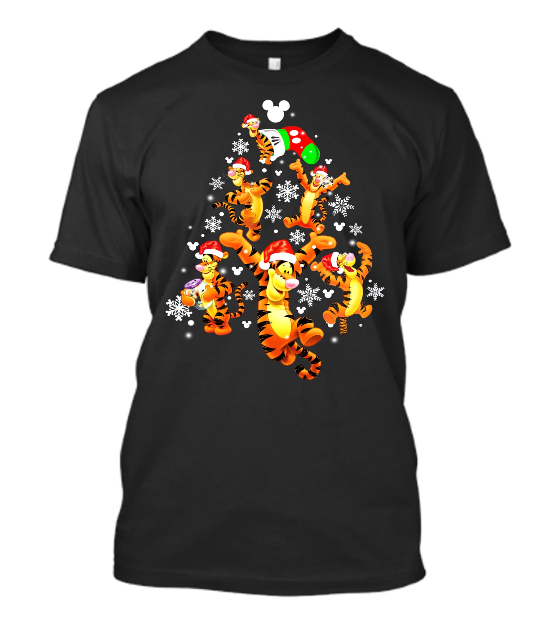 Tigger Christmas Santa Hat Snowflakes Mickey Ears T-Shirt