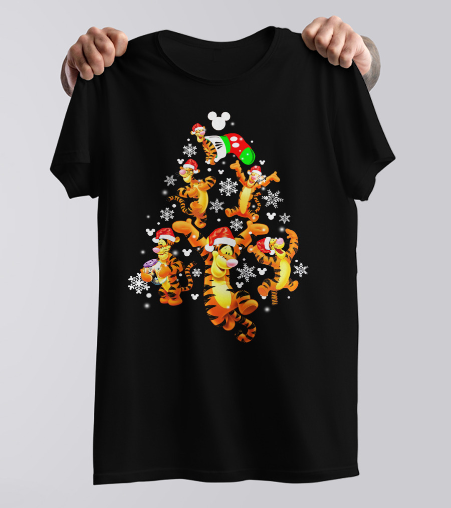 Tigger Christmas Santa Hat Snowflakes Mickey Ears T-Shirt