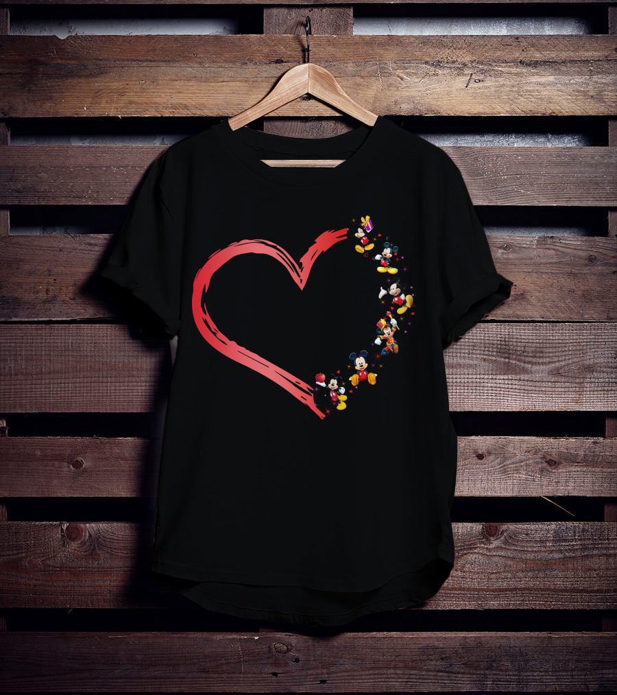 Mickey Mouse Heart Shaped Collage With Classic Characters T-Shirt