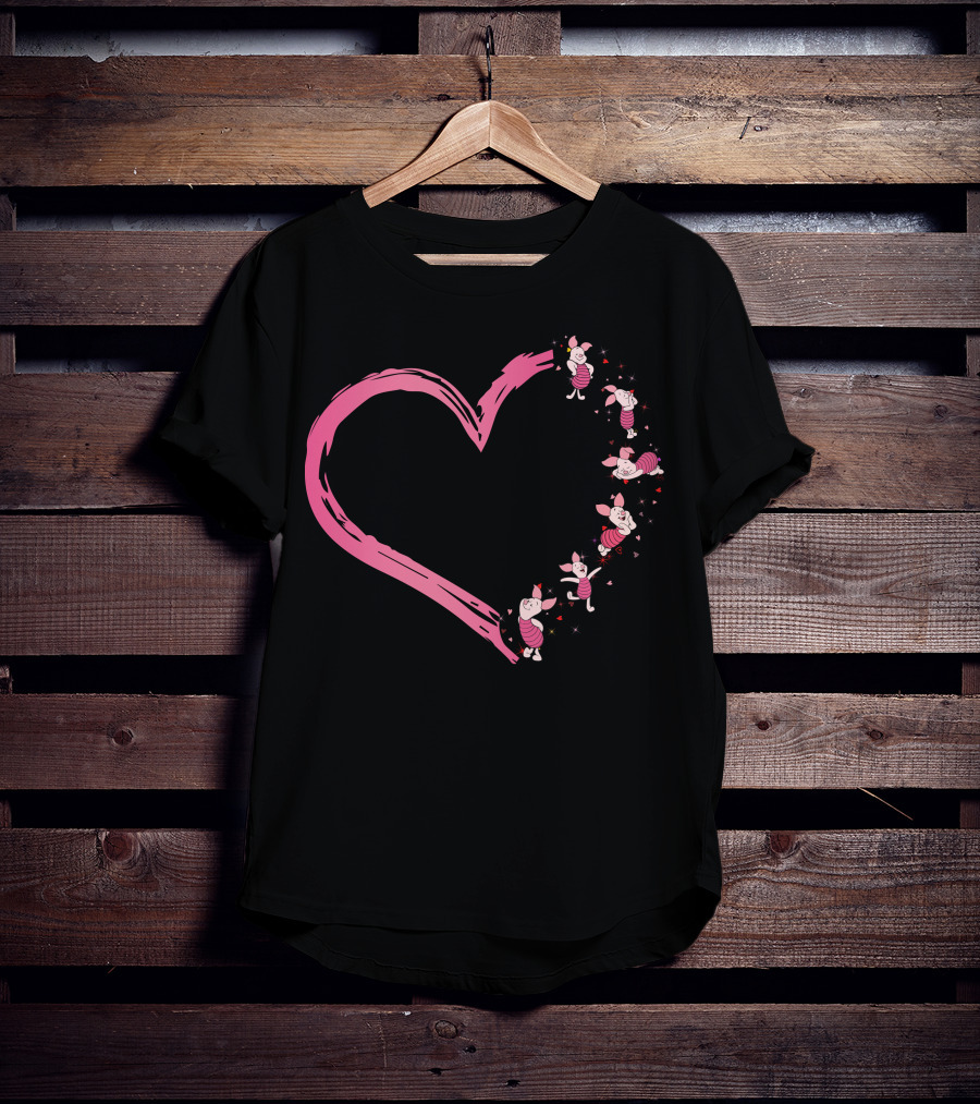 Piglet Heart Pattern With Pink Character Illustrations T-Shirt
